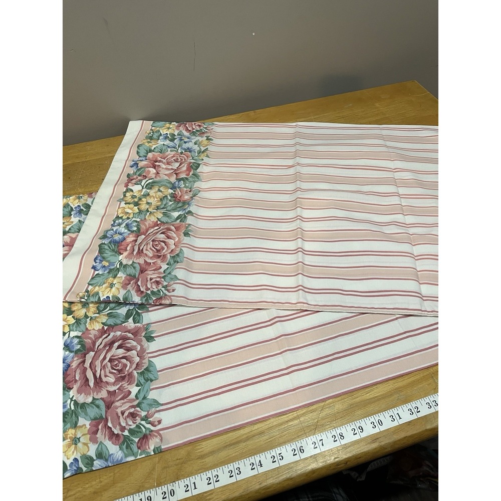 Vtg Westpoint Stevens Floral Roses‎ Pink White Stripes 2 Standard Pillowcases